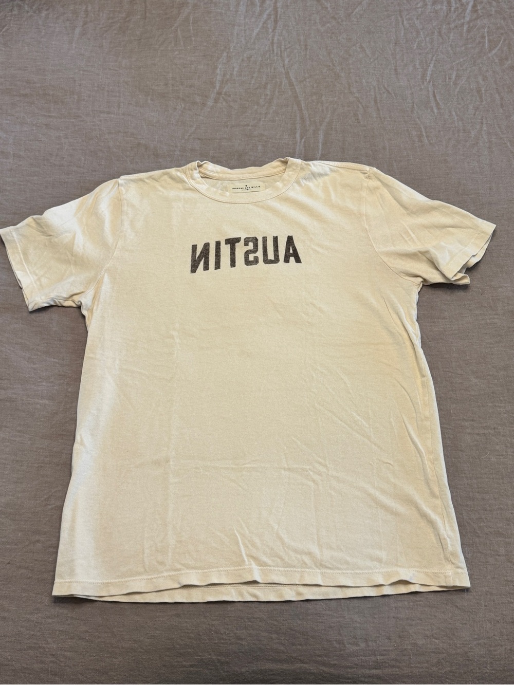 imogene + willie Beige Crewneck T-Shirt with Black 'AUSTIN' Print